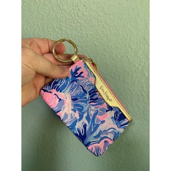 Lilly Pulitzer Blue and Pink Patterned Coin Card Wallet‎ Keychain - Picture 1 of 6